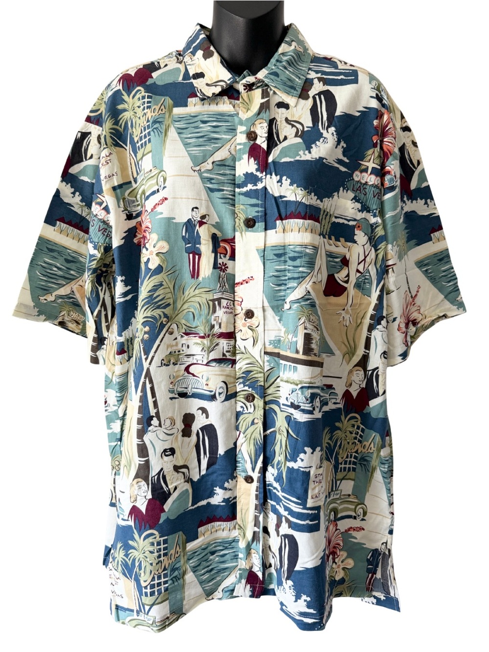 Mango Moon Las Vegas Aloha Shirt Mens 2XL Casino Hawaiian Scenic Novelty Print